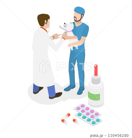 3D Isometric Flat Vector Illustration of Veterinarian Clinic. Item 1 110456280