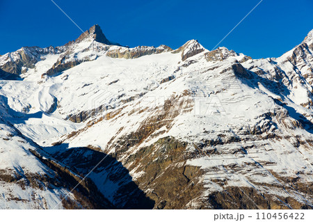 Winter landscape of mountain peaks located near the of Zermatt Winter landscape of mountain peaks located near the of Zermatt 110456422
