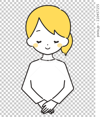 Yellow | Woman bowing with a smile | Casual clothes 110457155