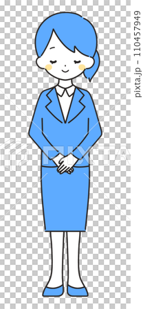 藍色 | 微笑著鞠躬的女人 | 西裝 藍色 | 微笑著鞠躬的女人 | 西裝 110457949