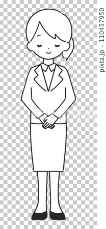 モノクロ|笑顔でお辞儀をする女性|スーツ モノクロ|笑顔でお辞儀をする女性|スーツ 110457950