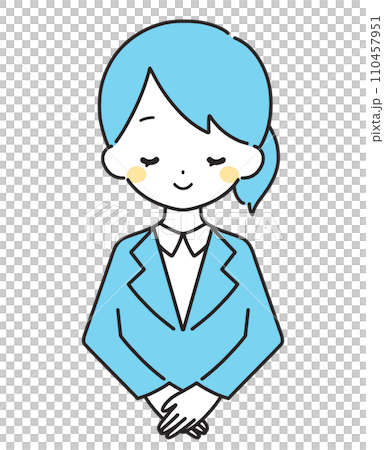 水色|笑顔でお辞儀をする女性|スーツ 水色|笑顔でお辞儀をする女性|スーツ 110457951