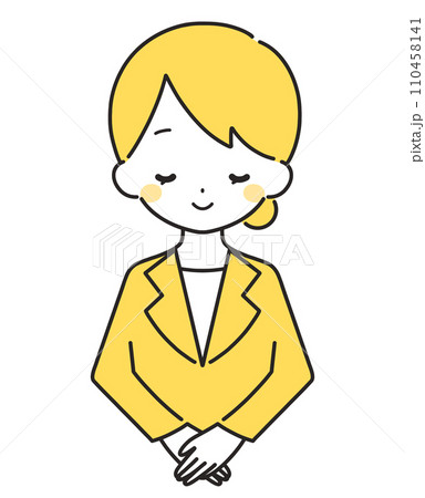 黄色｜笑顔でお辞儀をする女性｜スーツ 110458141