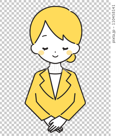 黄色｜笑顔でお辞儀をする女性｜スーツ 110458141