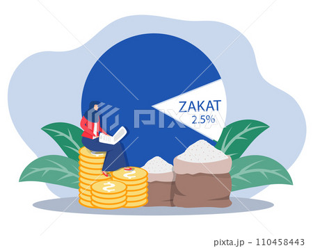 businesswoman pay zakat, proportioning donation zakat 2,5 Percent from profit invest business, Flat cartoon vector illustration businesswoman pay zakat, proportioning donation zakat 2,5 Percent from profit invest business, Flat cartoon vector illustration 110458443