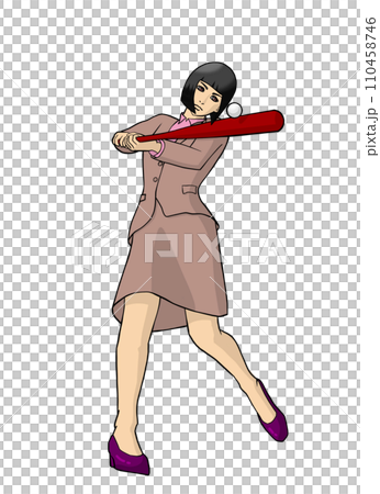 Illustration of a business woman batting in a suit and pumps 110458746