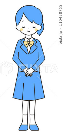 青色｜笑顔でお辞儀をする女の子｜ブレザー 110458755
