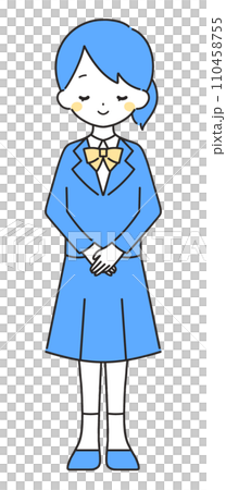 青色｜笑顔でお辞儀をする女の子｜ブレザー 110458755
