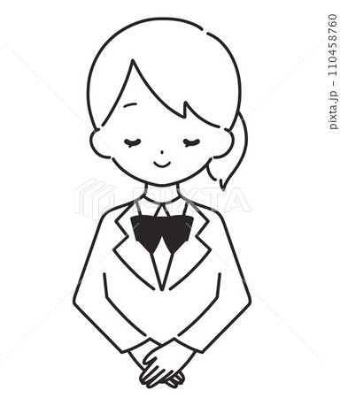 モノクロ|笑顔でお辞儀をする女の子|ブレザー モノクロ|笑顔でお辞儀をする女の子|ブレザー 110458760