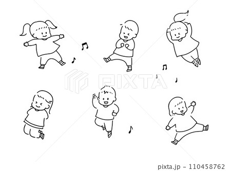 ダンスをする子どもの線画セット 110458762