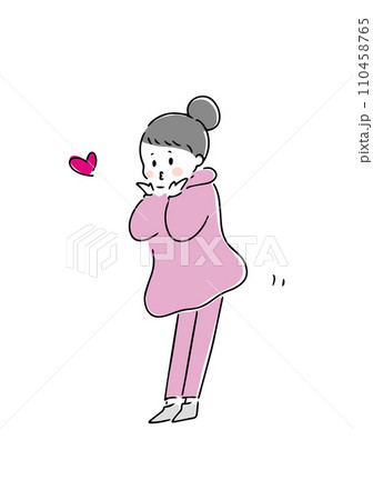 投げキッスをするピンクの服を着た女性 投げキッスをするピンクの服を着た女性 110458765