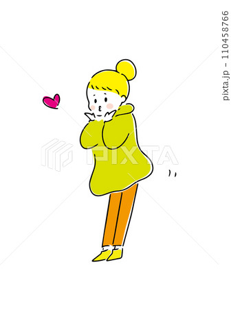 投げキッスをするビビットカラーの女性のイラスト素材 [110458766] - PIXTA, 画像サイズ:336x450