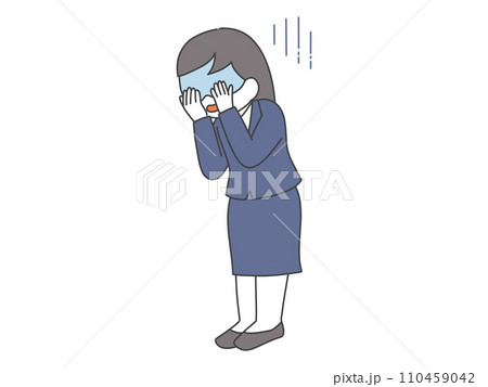 顔を覆って悲しむ女性の全身のイラスト 顔を覆って悲しむ女性の全身のイラスト 110459042