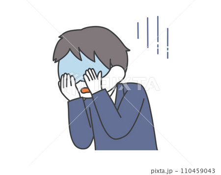 顔を覆って悲しむ男性の上半身のイラスト 顔を覆って悲しむ男性の上半身のイラスト 110459043