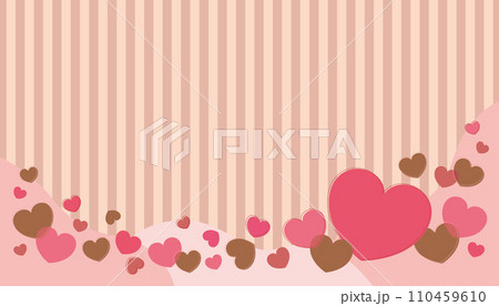 かわいいハートとストライプのフレームバナー背景/ピンク・ブラウン かわいいハートとストライプのフレームバナー背景/ピンク・ブラウン 110459610
