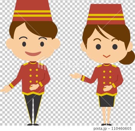 Image illustration set of bellboy and bellgirl giving guidance 110460605