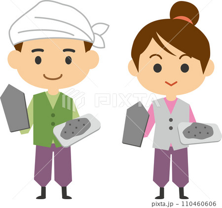 左官職人のイメージイラスト（男女セット） 110460606