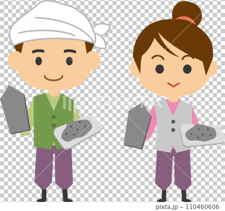 左官職人のイメージイラスト（男女セット） 110460606