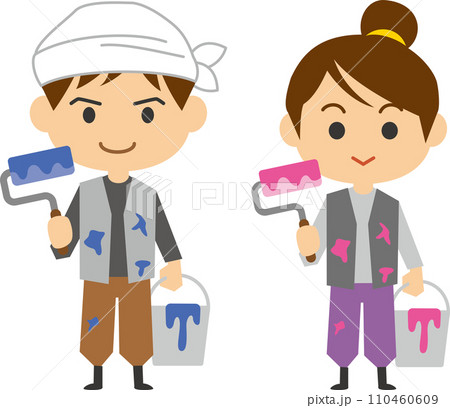 塗装業者のイメージイラスト(男女セット) 塗装業者のイメージイラスト(男女セット) 110460609