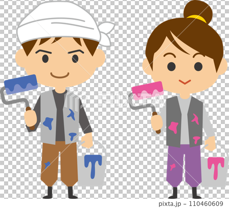 塗装業者のイメージイラスト(男女セット) 塗装業者のイメージイラスト(男女セット) 110460609