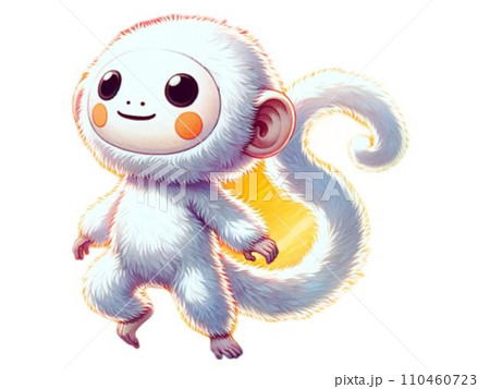 かわいい白い猿が斜め前を向いて二足歩行で歩いている かわいい白い猿が斜め前を向いて二足歩行で歩いている 110460723