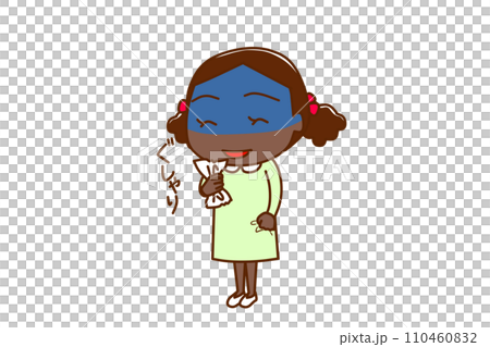 ＜全身・斜め＞紙をぐしゃりと握りつぶして顔色悪く不穏な笑顔を浮かべるアフリカ系少女 110460832