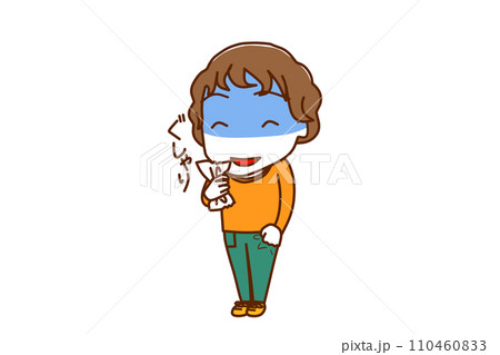 ＜全身・斜め＞紙をぐしゃりと握りつぶして顔色悪く不穏な笑顔を浮かべる白人少年 110460833