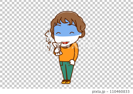 ＜全身・斜め＞紙をぐしゃりと握りつぶして顔色悪く不穏な笑顔を浮かべる白人少年 110460833