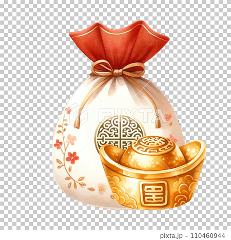 Chinese New Year red bag with gold money clipart watercolor .AI Generate 110460944