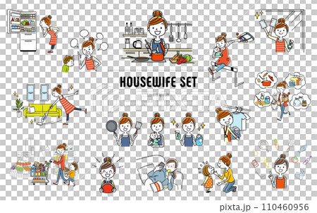 Vector illustration material: illustration character set about housewife housework Vector illustration material: illustration character set about housewife housework 110460956