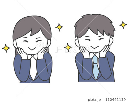 足を組みながら笑顔でこちらをみてくるスーツの男女上半身 足を組みながら笑顔でこちらをみてくるスーツの男女上半身 110461139