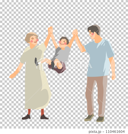 一家人手牽手跳躍 110461604