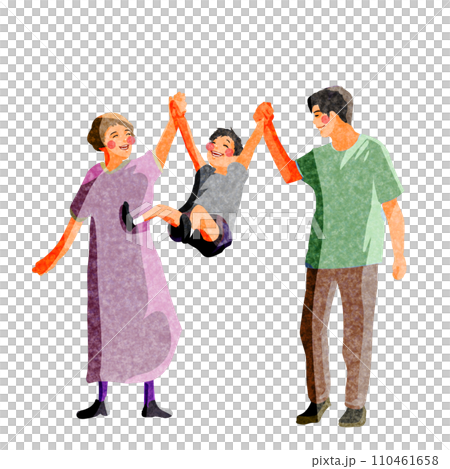 一家人手牽手跳躍 一家人手牽手跳躍 110461658