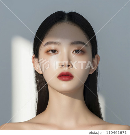 ファッション雑誌の表紙を飾りそうなモデルの顔（Generative AI） 110461671