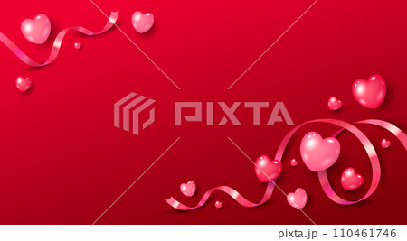 Valentine's day banner design of hearts with ribbon on red background vector illustration 110461746