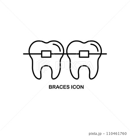 Braces icon, Stomatology Dental care. Teeth braces thin line art icons, Vector flat illustration Braces icon, Stomatology Dental care. Teeth braces thin line art icons, Vector flat illustration 110461760