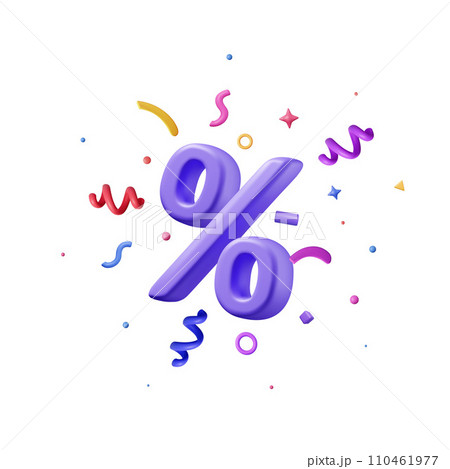 3D Color Confetti Around Percent Sign 110461977