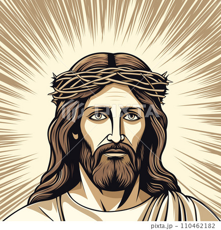 Jesus with crown of thorns, graphic portrait. 110462182