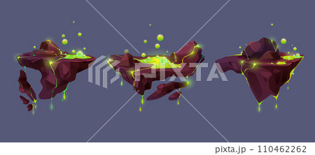 Floating islands of rock with green toxic liquid 110462262