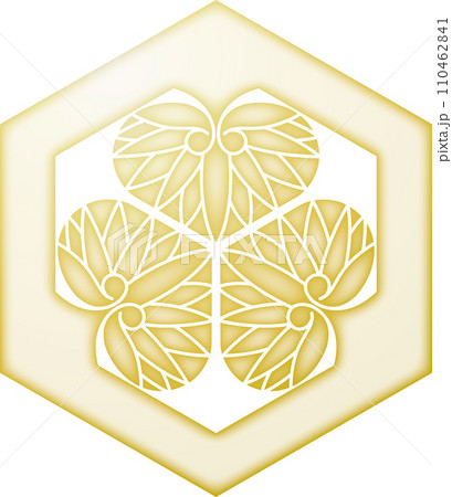 家紋　亀甲三つ葵【金色】 110462841