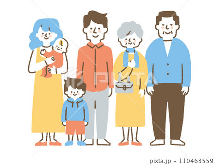 並んで立っている6人家族_色 110463559