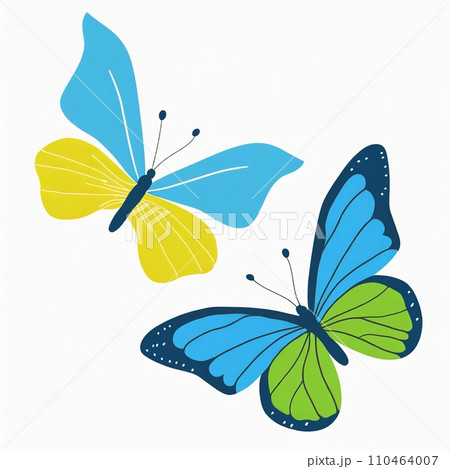 シンプルで美しい、のびのびと飛ぶ2頭の蝶【AI画像】 110464007