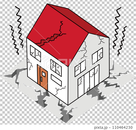 Illustration of a house damaged by an earthquake Illustration of a house damaged by an earthquake 110464230