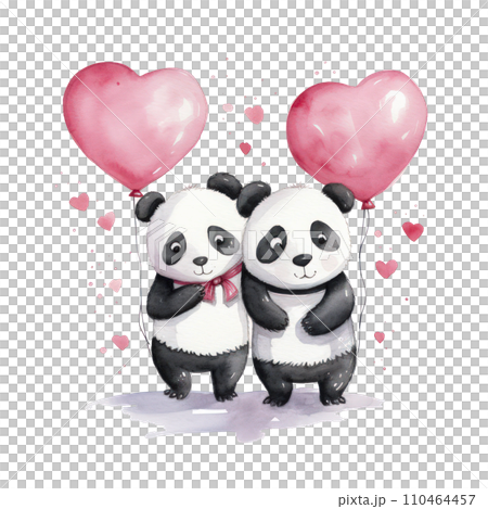 an illustration of a cute two pandas with hearts isolated an illustration of a cute two pandas with hearts isolated 110464457
