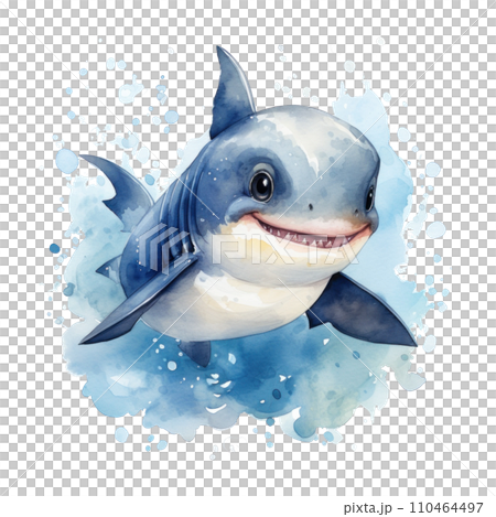 cute watercolor cartoon baby shark isolated cute watercolor cartoon baby shark isolated 110464497