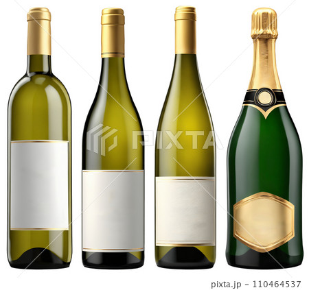 色々な種類の白ワインボトルのセット 110464537
