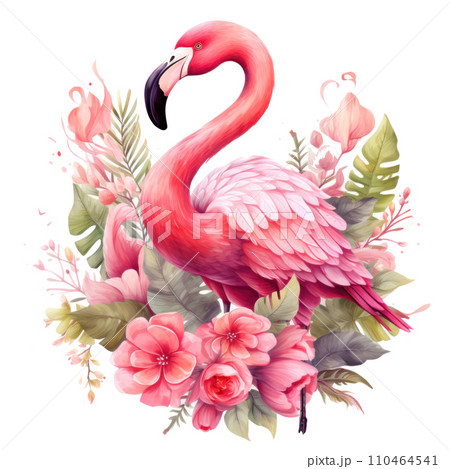 cute pink flamingo with flowers. cute floral flamingo clipart, cute pink flamingo with flowers. cute floral flamingo clipart, 110464541