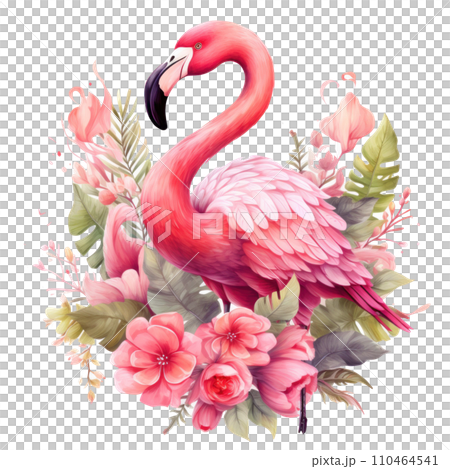 cute pink flamingo with flowers. cute floral flamingo clipart, cute pink flamingo with flowers. cute floral flamingo clipart, 110464541