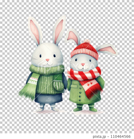 Two illustrated bunny dressed in summer clothing in a soft, Two illustrated bunny dressed in summer clothing in a soft, 110464566