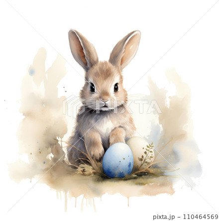 bunny easter card, in the style of dutch realism, soft watercolours 110464569